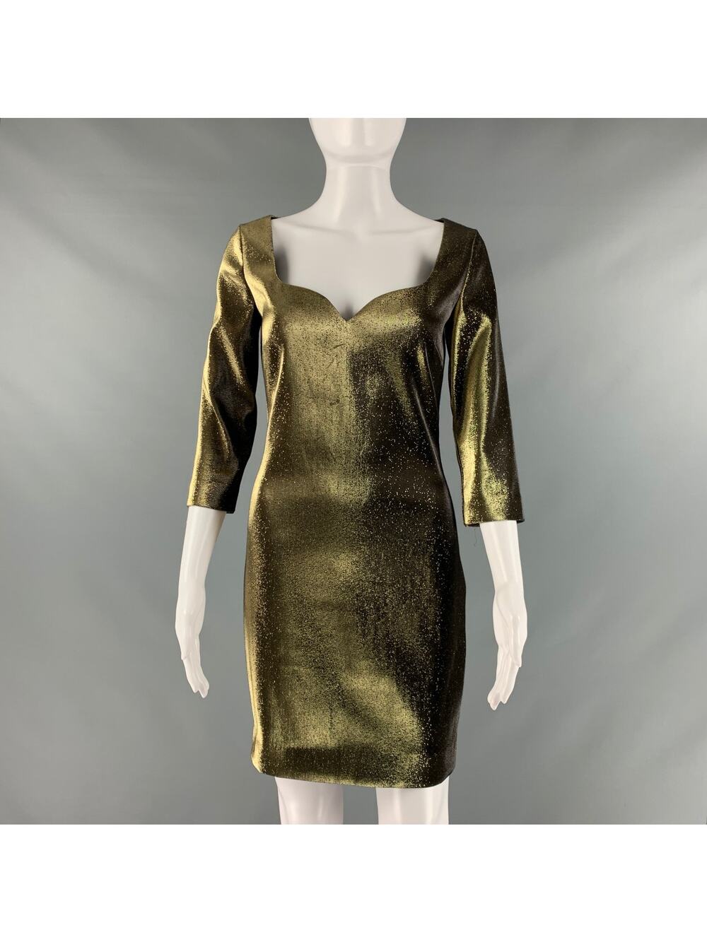 AREA Size S Gold Cotton Blend Metallic Mini Dress